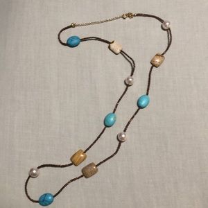 Lia Sophia turquoise and brown stone necklace